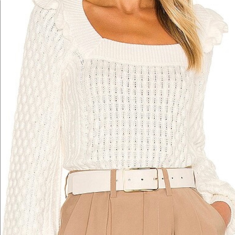 525 Ruffle Cable Pullover Sweater White Small - Picture 3 of 3